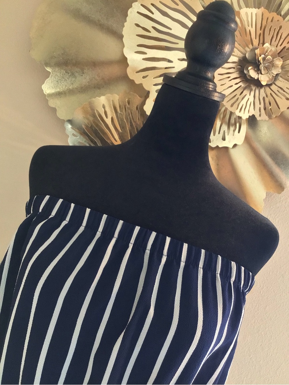 AMBIANCE Navy/White Sheer Women’s Striped Strapless Romper
